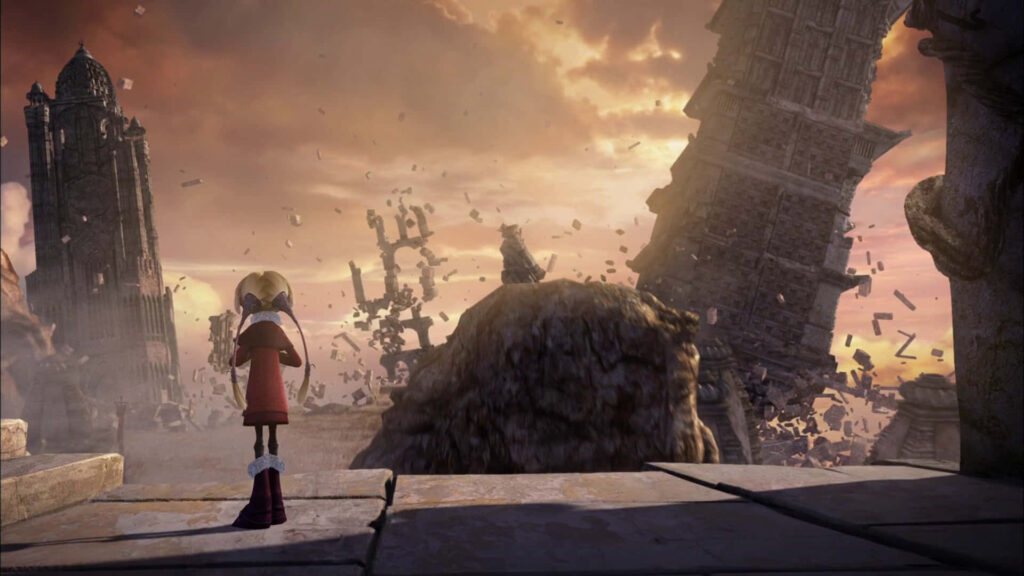Solitary Figure Amidst Ruins: Epic Adventure Wallpaper