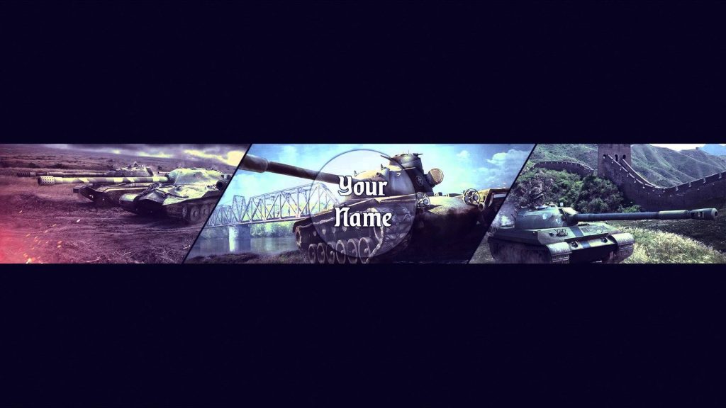 Digital art military tanks crossing bridge and Great Wall YouTube banner for gaming channel Wallpaper