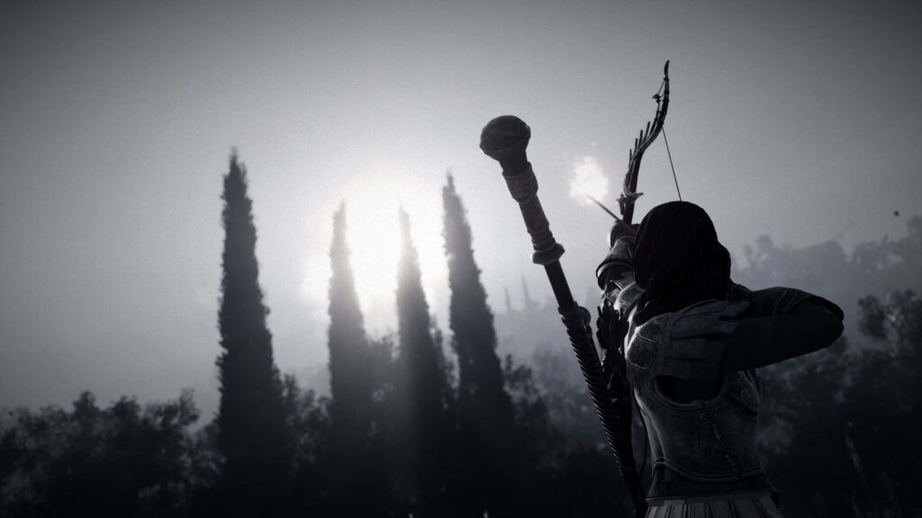 Assassin's Creed Odyssey: Silhouetted Archer in Mystical Landscape Wallpaper