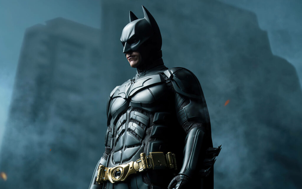 Batman Armored Suit Half-Body Shot - Moody Wallpaper Background