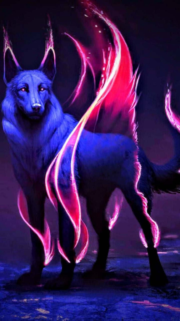 Epic Blue Wolves with Pink Wings - Mystical Wallpaper Background