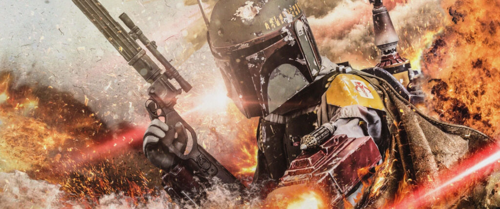 Epic Boba Fett Wallpaper: Action-Packed Star Wars Battle Scene