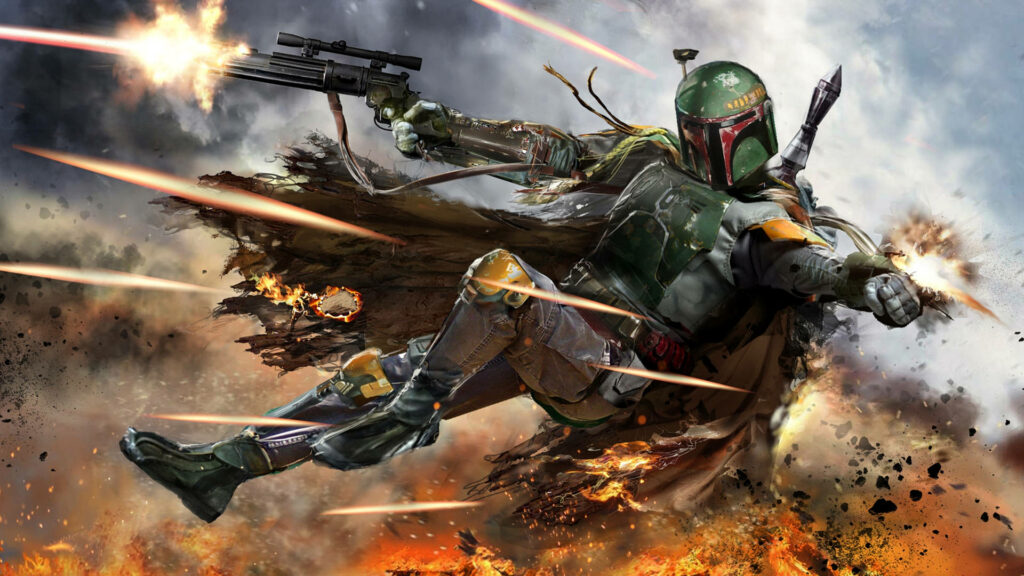 Dynamic Boba Fett Wallpaper: Intense Action from *Star Wars*