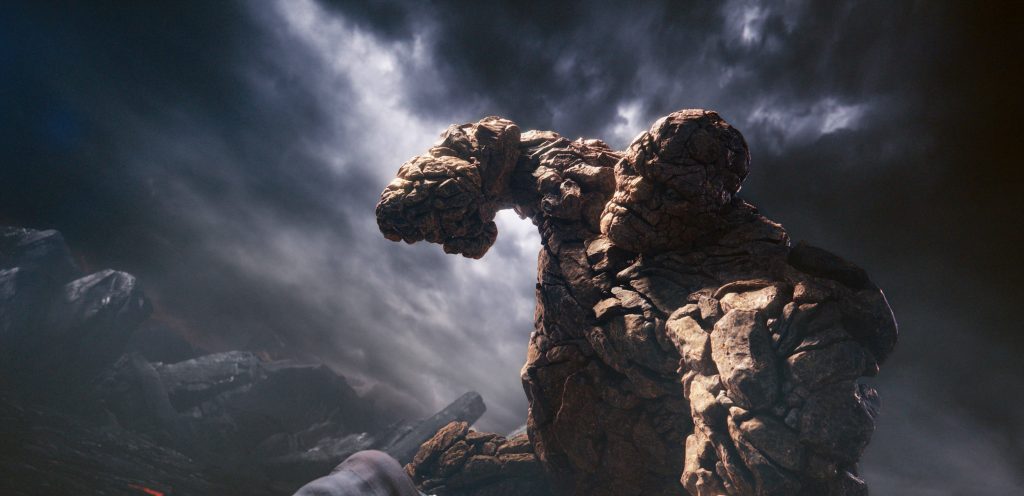 Epic CGI wallpaper of The Thing 2015 Fantastic Four dark stormy landscape detailed stone textures