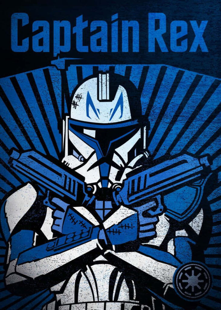 Bold Captain Rex Wallpaper: Dynamic Clone Trooper on Blue Background