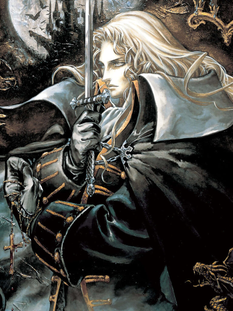 Striking Castlevania Wallpaper: Mysterious Character at Twilight Castle