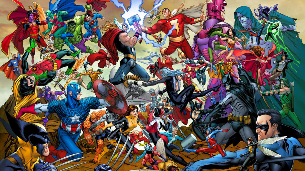 Epic DC vs. Marvel Heroes Wallpaper: Action-Packed Crossover Background