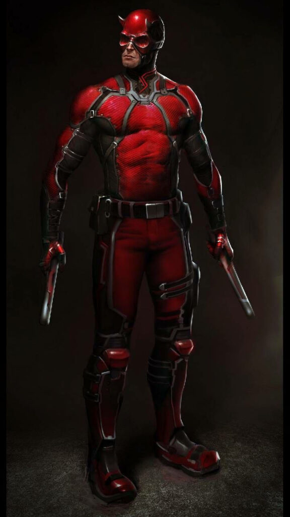 Daredevil Action Figure Wallpaper: Iconic Red Suit on Dark Background