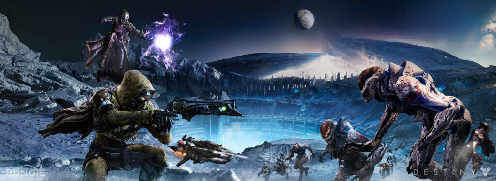 Epic Destiny Battle Wallpaper: Guardians vs. Hive on the Moon