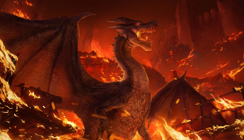 Fiery Dragon Wallpaper: Intense Apocalyptic Landscape Background