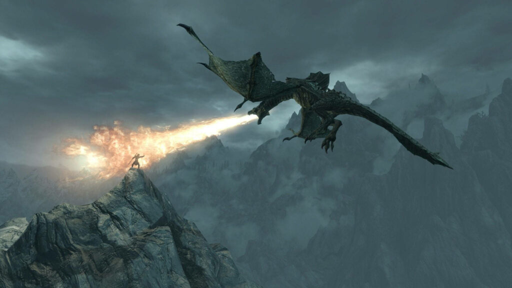 Epic Dragon Soars Over Mountains - Fiery Adventure Wallpaper