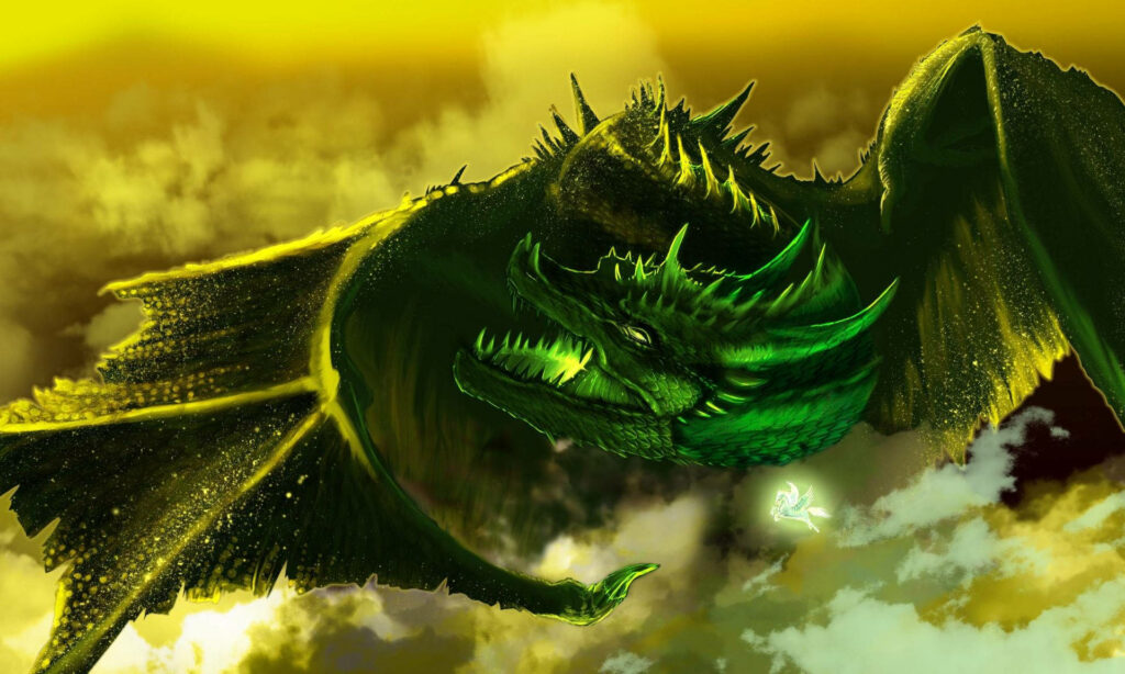 Enchanting Encounter: Majestic Earth Dragon Soars Above a Radiant Pegasus Wallpaper
