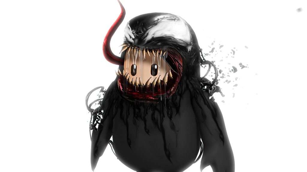 Fall Guys character in detailed 3D Venom symbiote suit with sharp teeth and long tongue wallpaper