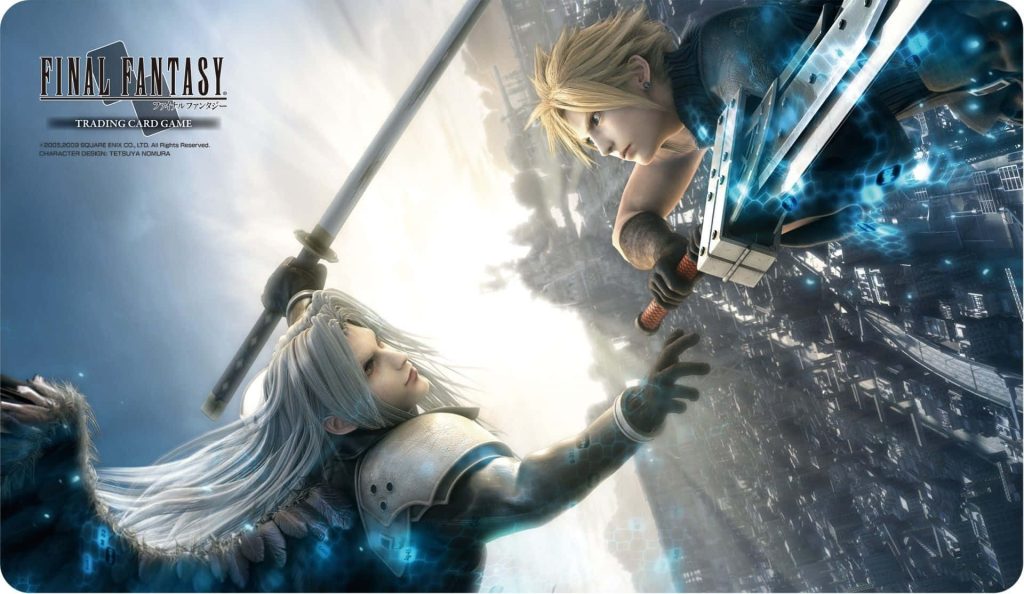 Final Fantasy wallpaper Cloud Strife and Sephiroth battle with Buster Sword and Masamune above city