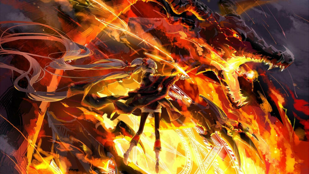 Breathtaking Fire-Infused Anime Artwork: Explosive Dragon Slayer Magic Unleashed by a Girl in a Mesmerizing Digital Fanart - Fiery Anime Background Picture Wallpaper