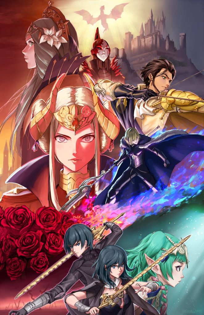 Fire Emblem Three Houses wallpaper with Edelgard Dimitri Claude Byleth Sothis Rhea and Garreg Mach