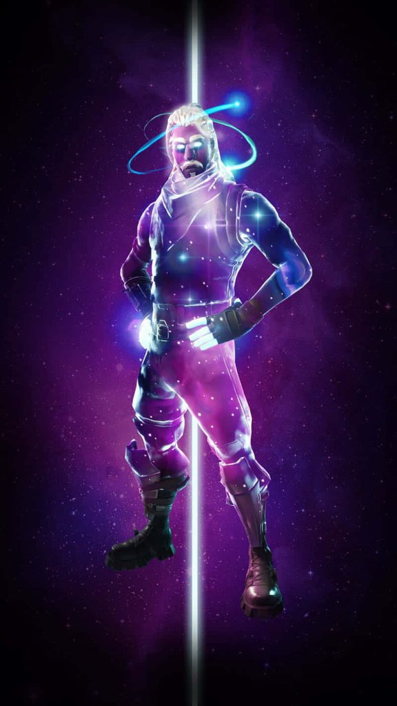 Fortnite Galaxy skin wallpaper glowing nebula cosmic background digital art for fans