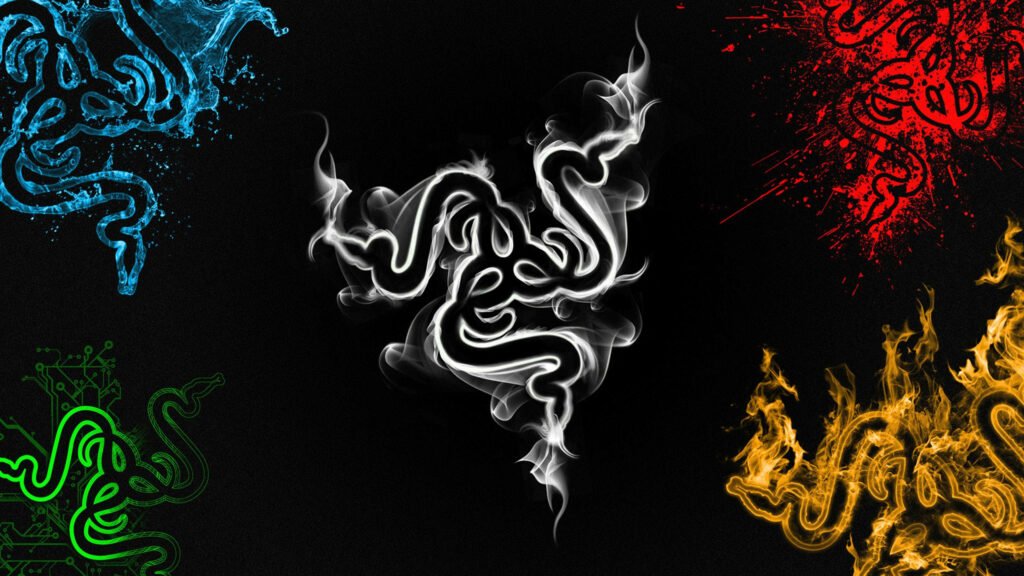Vibrant Gaming Vibes: A Captivating Background Featuring Razer's Boomslang-inspired Logo for an Epic Gaming Experience Wallpaper
