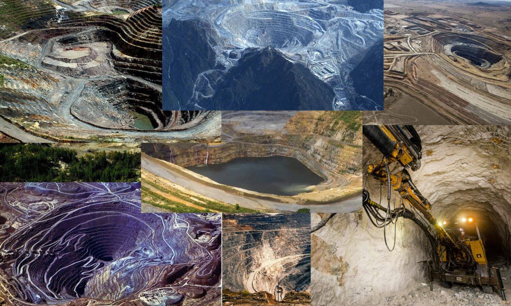 Collage of massive open-pit gold mines and underground mining showing large-scale resource extraction Wallpaper