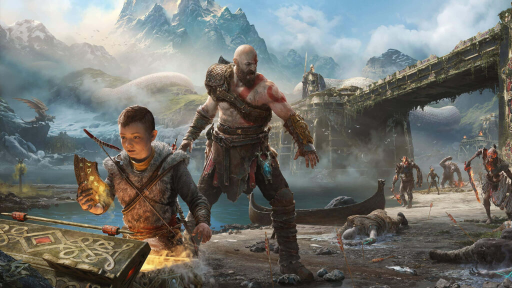 Epic God of War Ragnarok Wallpaper: Kratos & Atreus Battle Scene