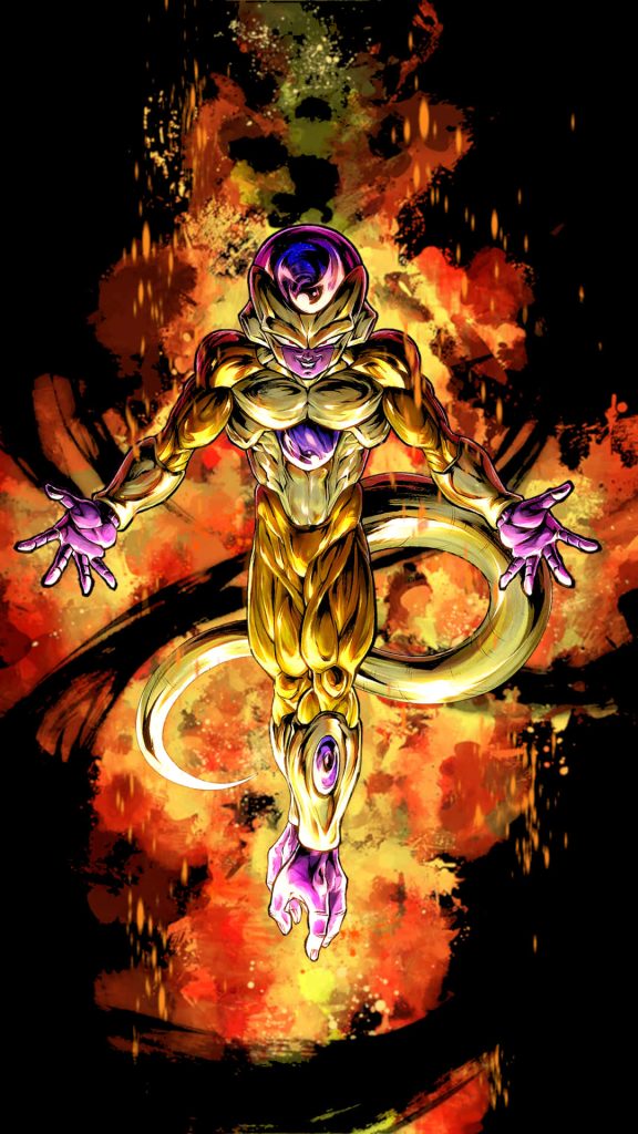 Golden Frieza Dragon Ball Super wallpaper fiery background intense anime villain pose