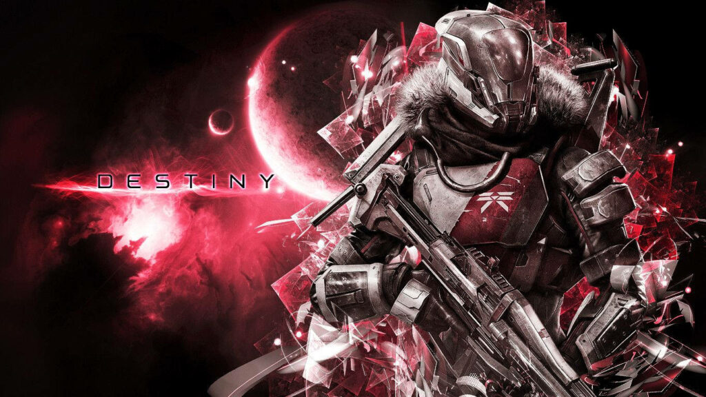 Epic Guardian Battle Wallpaper: Futuristic Armor & Cosmic Background