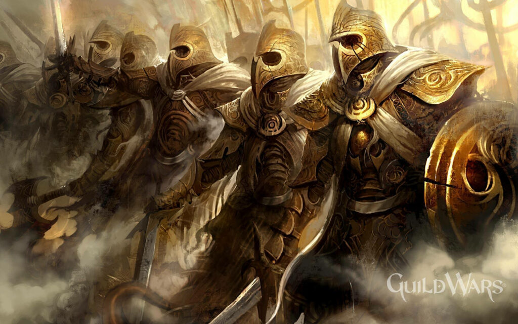 Epic Guild Wars 2 Wallpaper: Armored Guards in Golden Armor