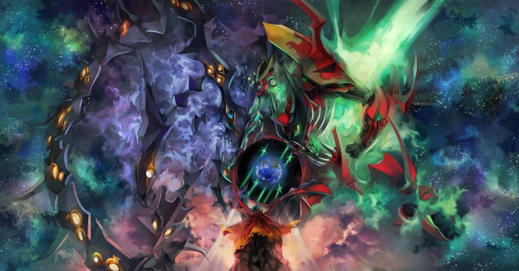 Tengen Toppa Gurren Lagann battles Anti-Spiral in vibrant cosmic nebula with glowing drill wallpaper