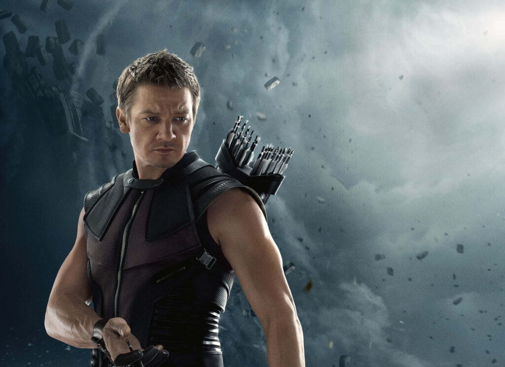 Dynamic Hawkeye Wallpaper: Marvel's Archer in a Stormy Scene
