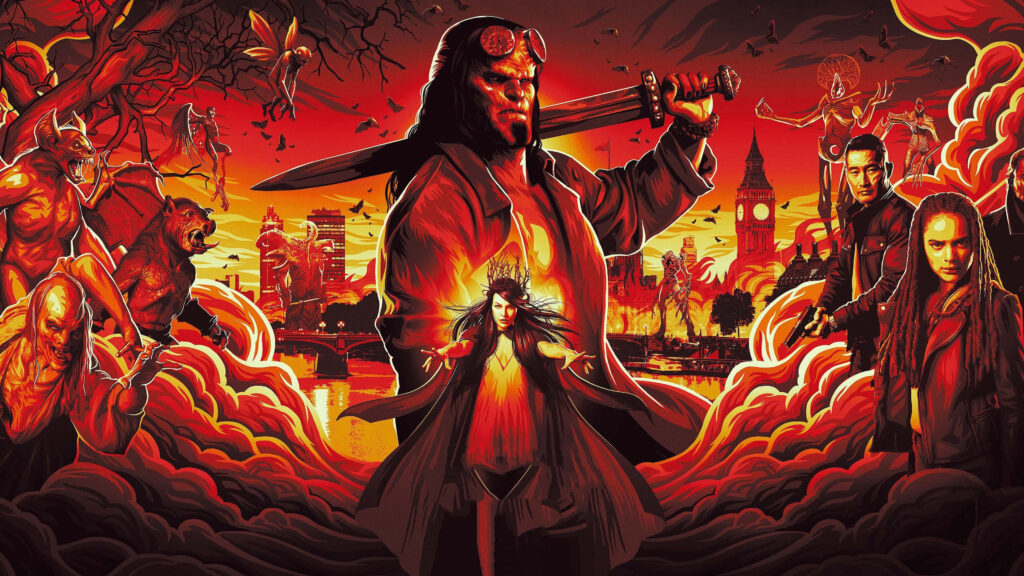 Epic Hellboy: Fiery Apocalypse Wallpaper with Mythical Creatures