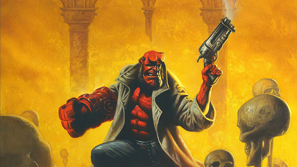 Heroic Hellboy Wallpaper: Striking Artwork with Iconic Weapon