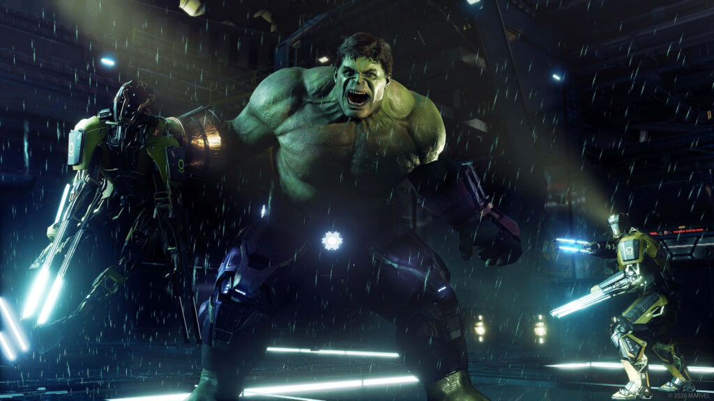Epic Hulk Battle Wallpaper: Marvel Avengers vs. Robots in Rain