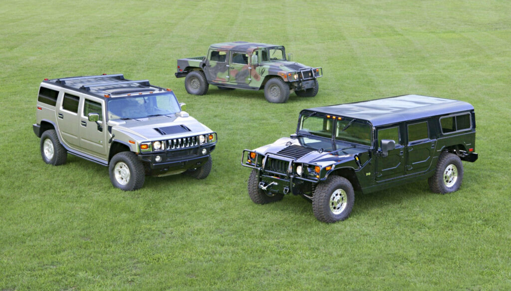 Rugged Hummer Wallpaper: H2 SUV & Classic Models on Green Lawn
