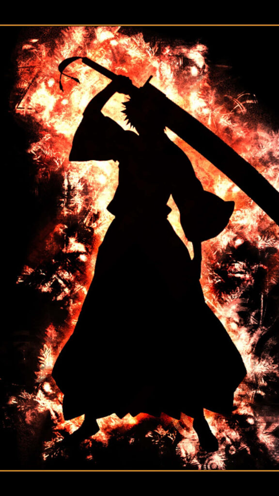 Fiery Ichigo Bleach Silhouette Wallpaper - Intense Anime Background
