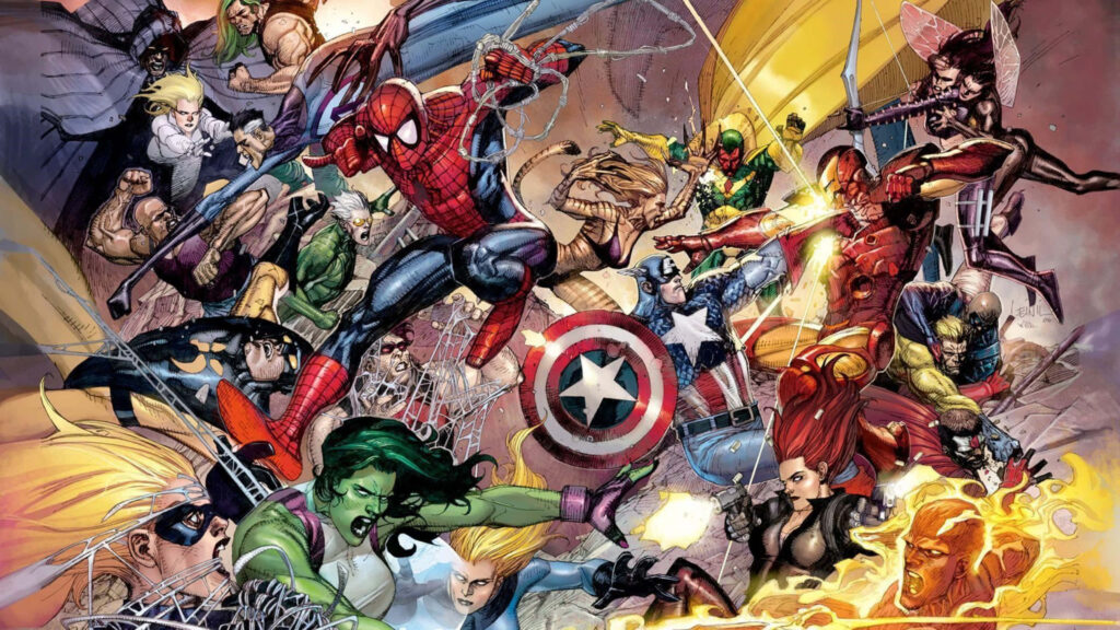 Dynamic Marvel Avengers Battle Wallpaper - Action-Packed Scene