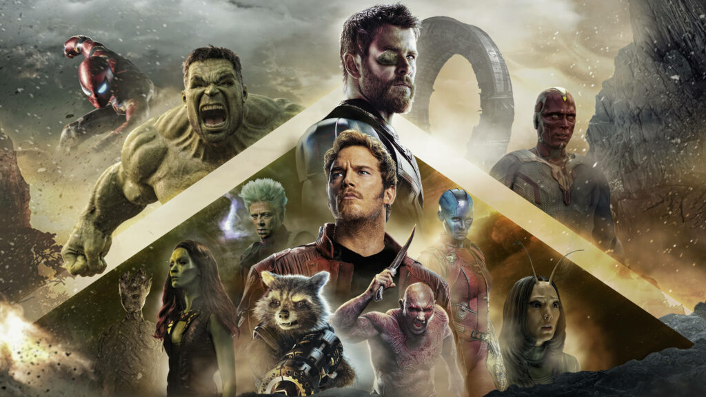 Marvel Desktop Montage 2 wallpaper with Thor Hulk Iron Man Guardians Vision Scarlet Witch background