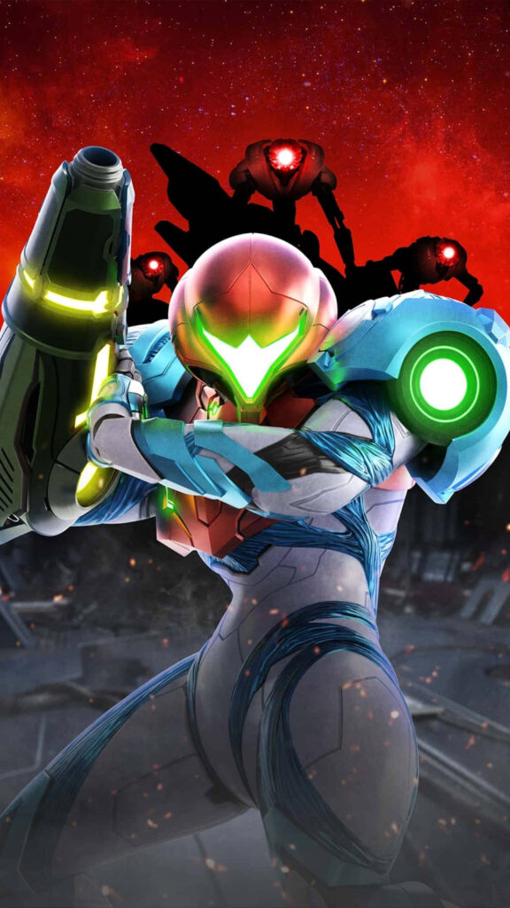 Metroid Dread Wallpaper: Samus Aran in Epic Cosmic Battle Scene