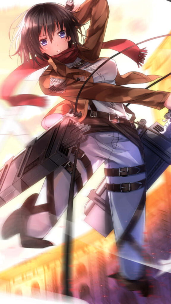 Dynamic Mikasa Wallpaper: Intense Battle Stance & Iconic Gear