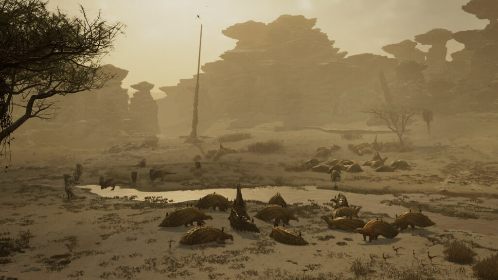 Adventurous Monster Hunter Wilds Wallpaper: Vast Desert Landscape