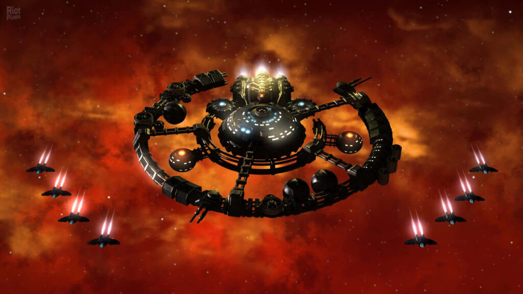 Epic Mothership Battle Wallpaper: Fiery Cosmic Space Scene