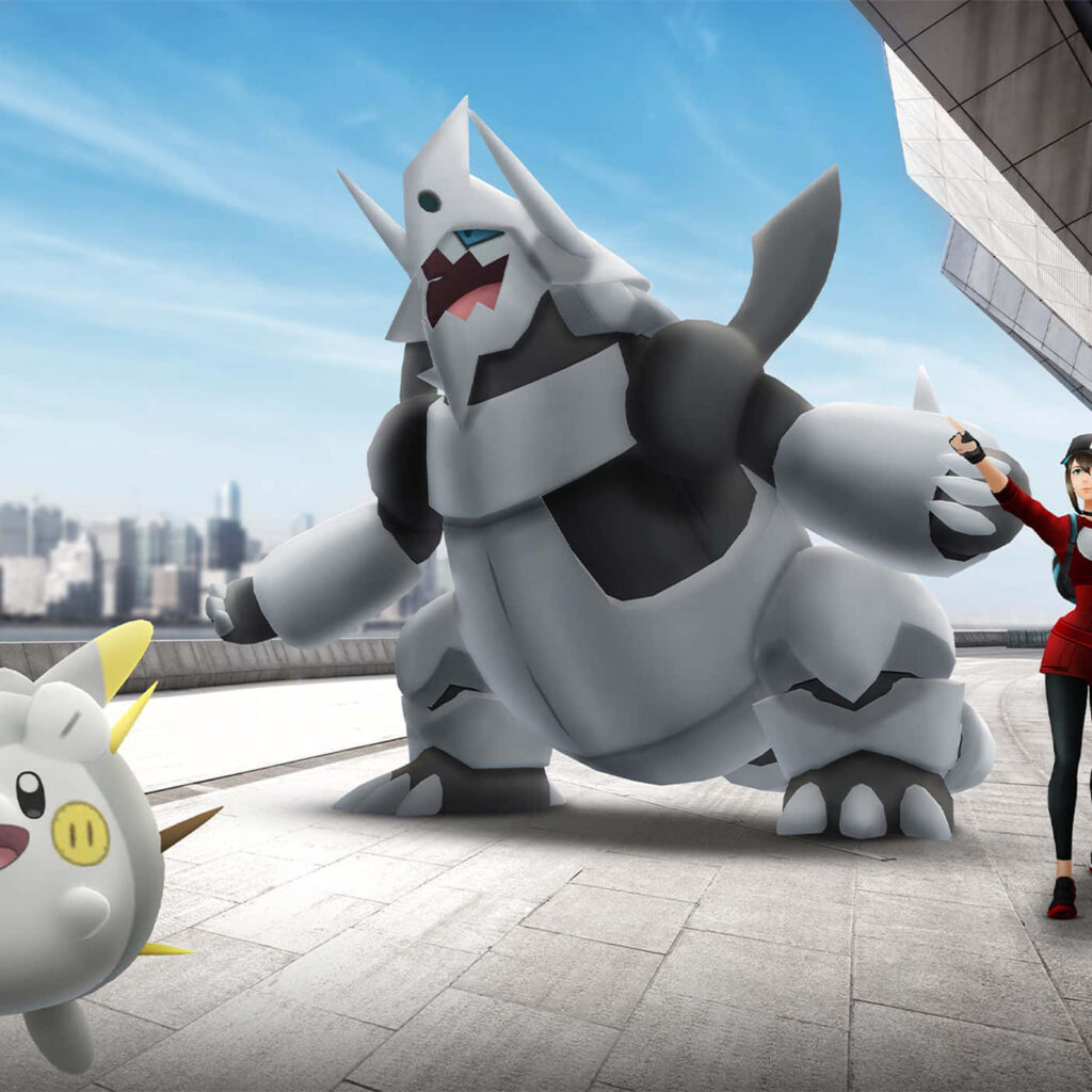Epic 3D Pokémon Adventure Wallpaper in Urban Setting