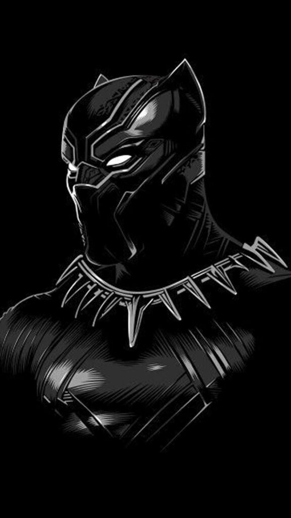 Black Panther Unleashed: An Intense Monochromatic Portrait of a Fierce Superhero Wallpaper