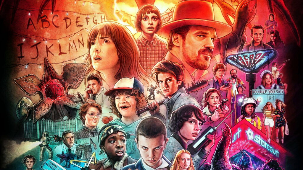 Intriguing Collage of Stranger Things Characters: QHD Wallpaper Snapshot Revealing the Iconic Members