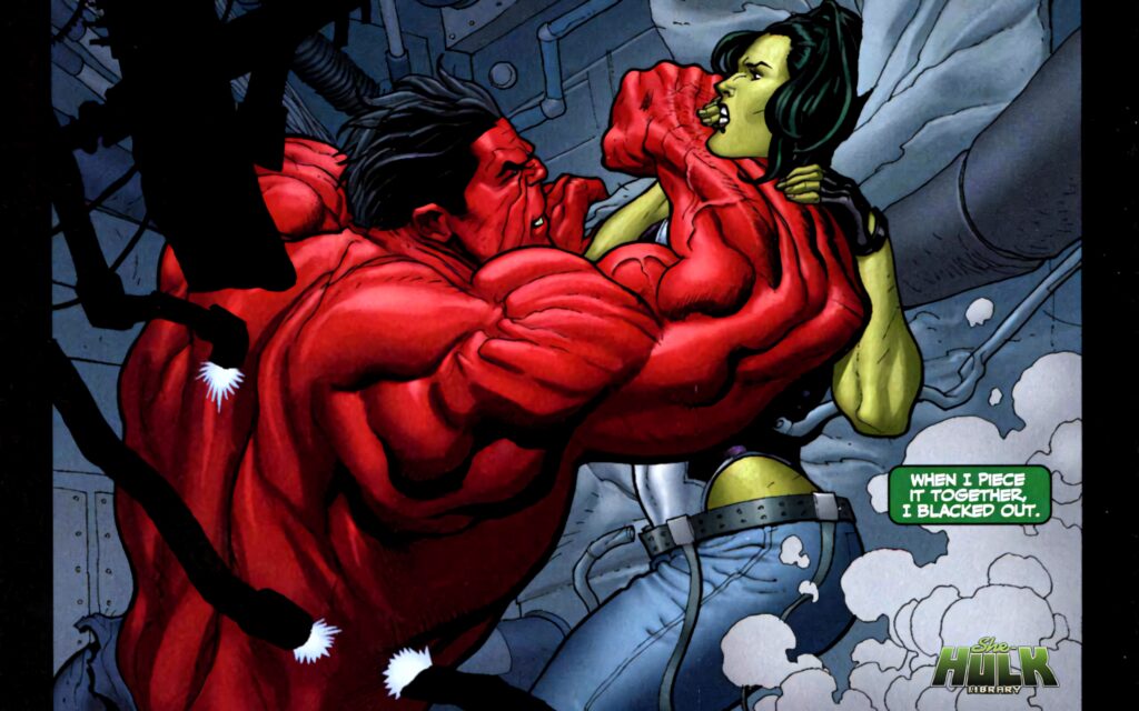 Red Hulk vs. She-Hulk: Intense Battle Wallpaper – Comic Art Power