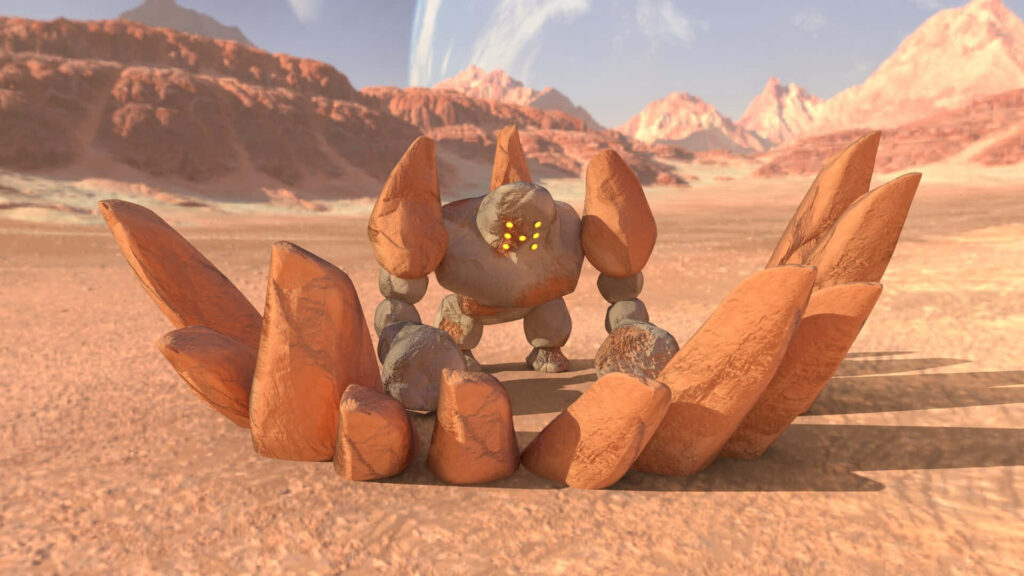 Epic Regirock Dynamic Wallpaper in Rugged Desert Landscape