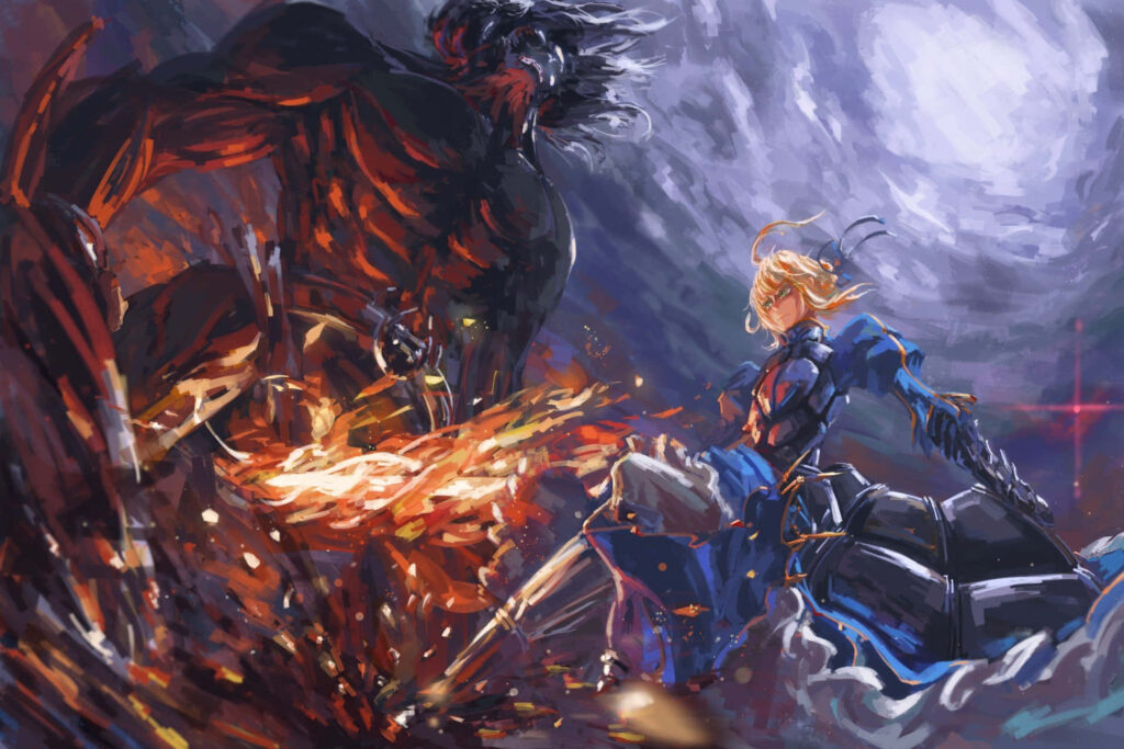 Epic Saber vs Berserker Battle Wallpaper - Dramatic Art Background