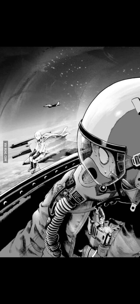 Saitama Flying with Jet: Epic One-Punch Man Wallpaper Background
