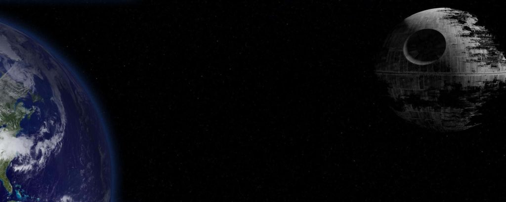 Epic Star Wars Death Star near Earth in deep space cinematic sci-fi wallpaper background