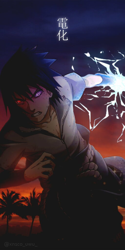 Raging Thunder: Sasuke's Chidori Strikes Naruto with Unyielding Power Wallpaper