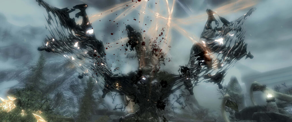 Dynamic Skyrim Dragon Wallpaper: Intense Energy & Snowy Background
